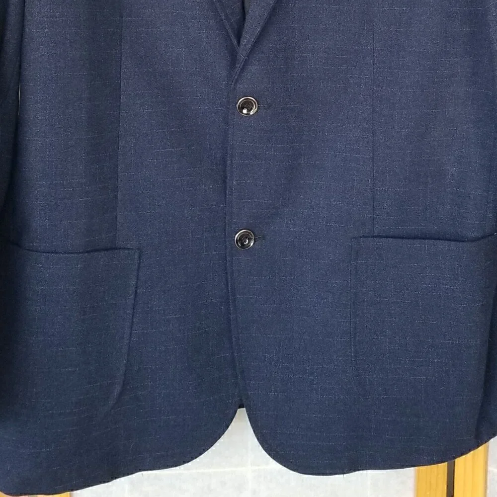 Men's Navy Blue Sport Coat Blazer Two-Button Wool Blend
